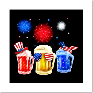 Beer Party Patriotic Red Blue Happy Independence Day Posters and Art